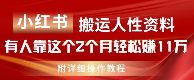 小红书搬运人性资料，有人靠这个2个月轻松赚11w，附教程【揭秘】_网创之家