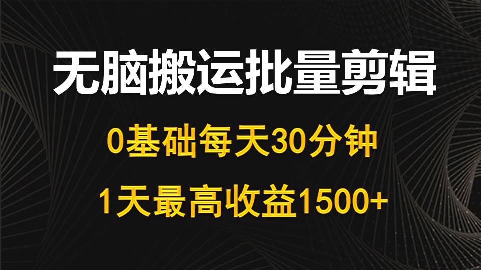 每天30分钟，0基础无脑搬运批量剪辑，1天最高收益1500+_网创之家