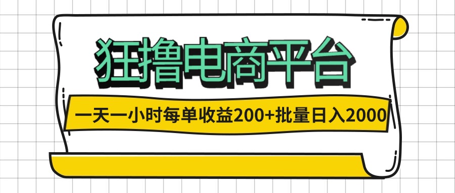 一天一小时 狂撸电商平台 每单收益200+ 批量日入2000+_网创之家