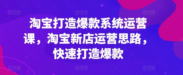 淘宝打造爆款系统运营课，淘宝新店运营思路，快速打造爆款_网创之家