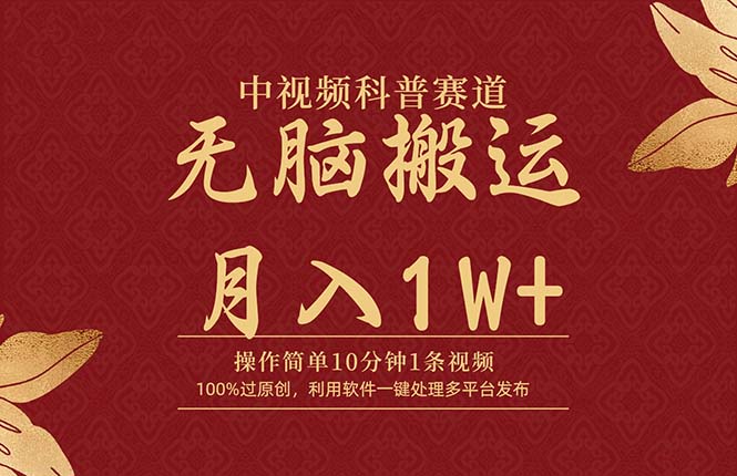 中视频科普赛道，10分钟1条视频，条条爆款，100%过原创，无脑搬运月入1W+_网创之家