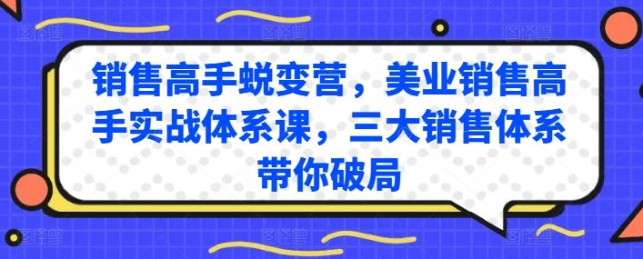 销售高手蜕变营，美业销售高手实战体系课，三大销售体系带你破局_网创之家