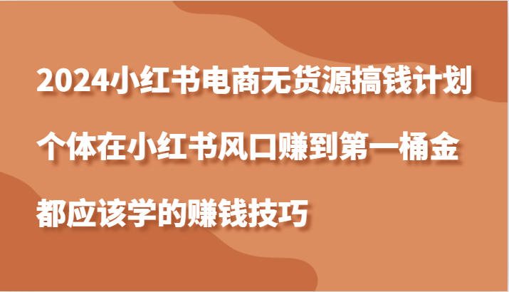 2024小红书电商无货源搞钱计划，个体在小红书风口赚到第一桶金应该学的赚钱技巧_网创之家