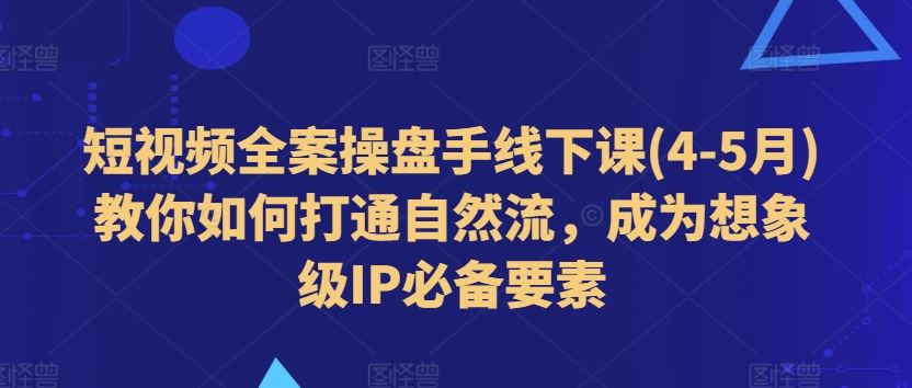 短视频全案操盘手线下课(4-5月)教你如何打通自然流，成为想象级IP必备要素_网创之家