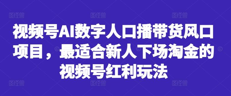 视频号AI数字人口播带货风口项目，最适合新人下场淘金的视频号红利玩法_网创之家