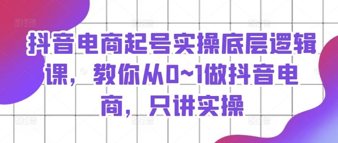 抖音电商起号实操底层逻辑课，教你从0~1做抖音电商，只讲实操_网创之家