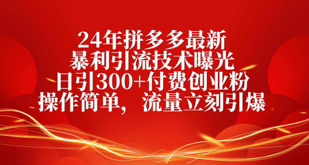 24年拼多多最新暴利引流技术曝光，日引300+付费创业粉，操作简单，流量…_网创之家