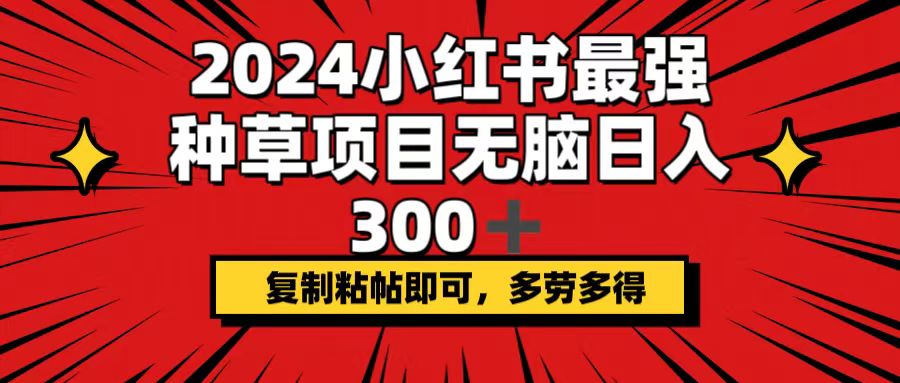 2024小红书最强种草项目，无脑日入300+，复制粘帖即可，多劳多得_网创之家