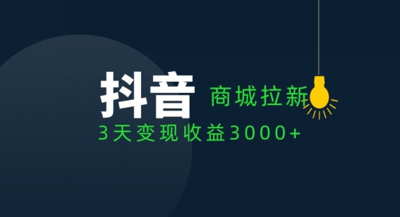 抖音商城引流客户，3天转现盈利3000_网创之家