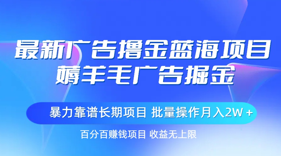 最新广告撸金蓝海项目，薅羊毛广告掘金 长期项目 批量操作月入2W＋_网创之家