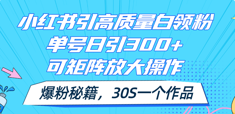 小红书引高质量白领粉，单号日引300+，可放大操作，爆粉秘籍！30s一个作品_网创之家