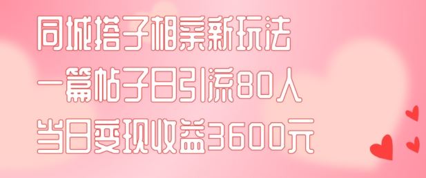 同城搭子相亲新玩法一篇帖子引流80人当日变现3600元(项目教程+实操教程)【揭秘】_网创之家