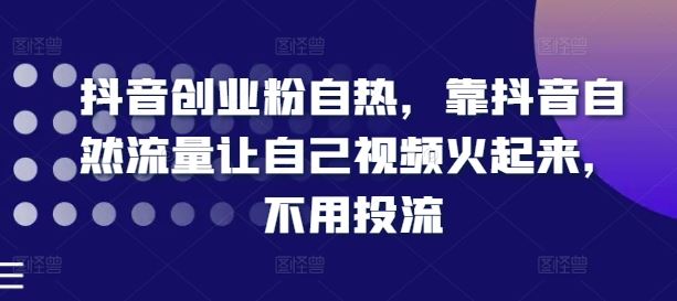 抖音创业粉自热，靠抖音自然流量让自己视频火起来，不用投流_网创之家