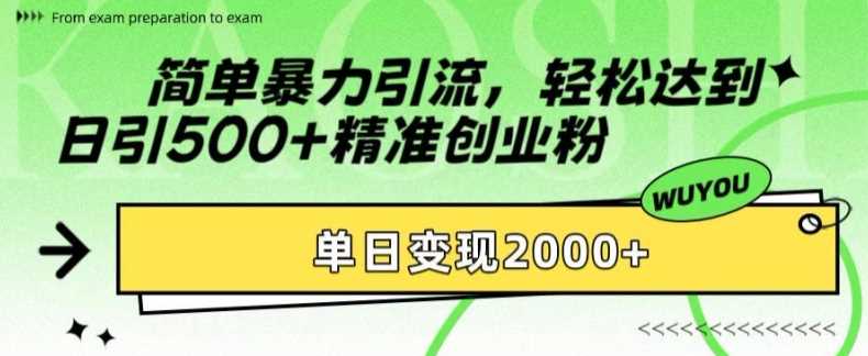 简单暴力引流，轻松达到日引500+精准创业粉，单日变现2k【揭秘】_网创之家