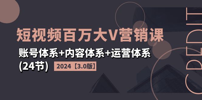 2024短视频·百万大V营销课【3.0版】账号体系+内容体系+运营体系(24节)_网创之家