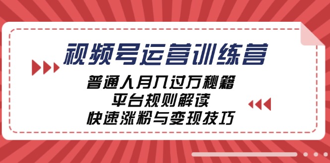 视频号运营训练营：普通人月入过万秘籍，平台规则解读，快速涨粉与变现_网创之家