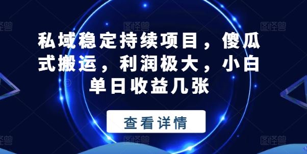 私域稳定持续项目，傻瓜式搬运，利润极大，小白单日收益几张【揭秘】_网创之家