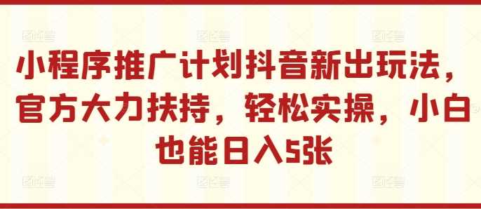 小程序推广计划抖音新出玩法，官方大力扶持，轻松实操，小白也能日入5张【揭秘】_网创之家