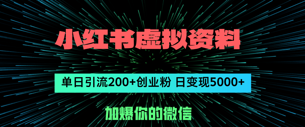 小红书虚拟资料日引流200+创业粉，单日变现5000+_网创之家