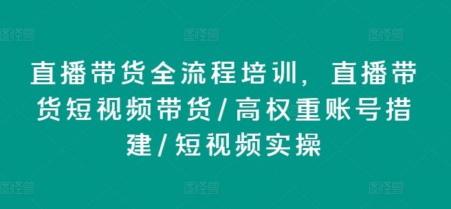 直播带货全流程培训，直播带货短视频带货/高权重账号措建/短视频实操_网创之家