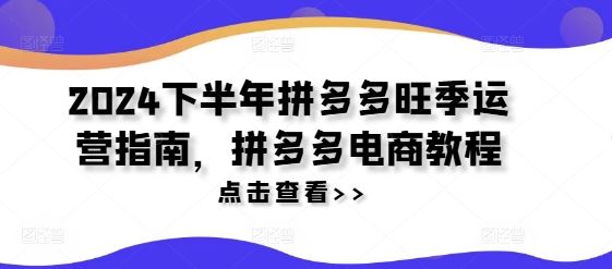 2024下半年拼多多旺季运营指南，拼多多电商教程_网创之家