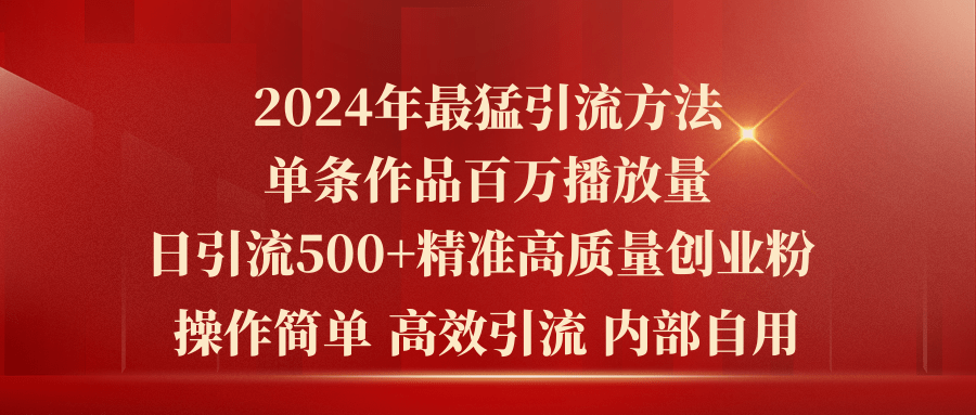 2024年最猛暴力引流方法，单条作品百万播放 单日引流500+高质量精准创业粉_网创之家