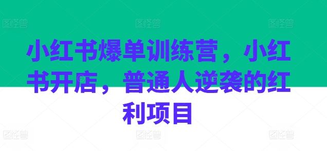 小红书爆单训练营，小红书开店，普通人逆袭的红利项目_网创之家