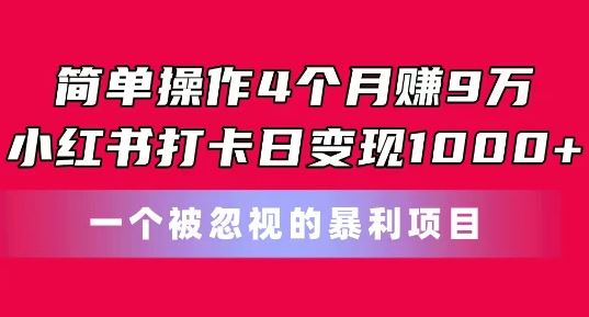 简单操作4个月赚9w，小红书打卡日变现1k，一个被忽视的暴力项目【揭秘】_网创之家