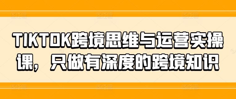 TIKTOK跨境思维与运营实操课，只做有深度的跨境知识_网创之家