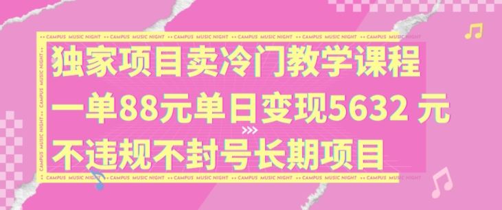 独家项目卖冷门教学课程一单88元单日变现5632元违规不封号长期项目【揭秘】_网创之家