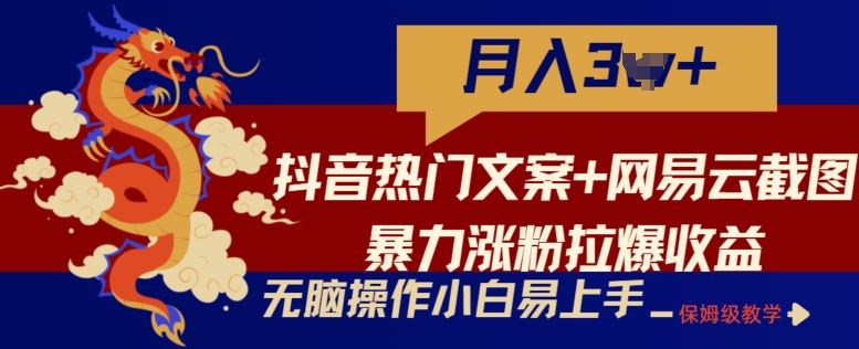 抖音热门文案+网易云截图暴力涨粉拉爆收益玩法，小白无脑操作，简单易上手【揭秘】_网创之家