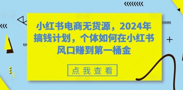 小红书电商无货源，2024年搞钱计划，个体如何在小红书风口赚到第一桶金_网创之家