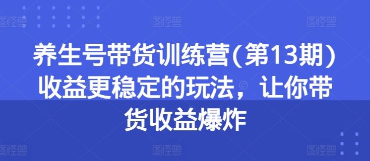 养生号带货训练营(第13期)收益更稳定的玩法，让你带货收益爆炸_网创之家