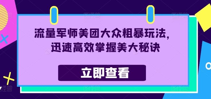 流量军师美团大众粗暴玩法，迅速高效掌握美大秘诀_网创之家