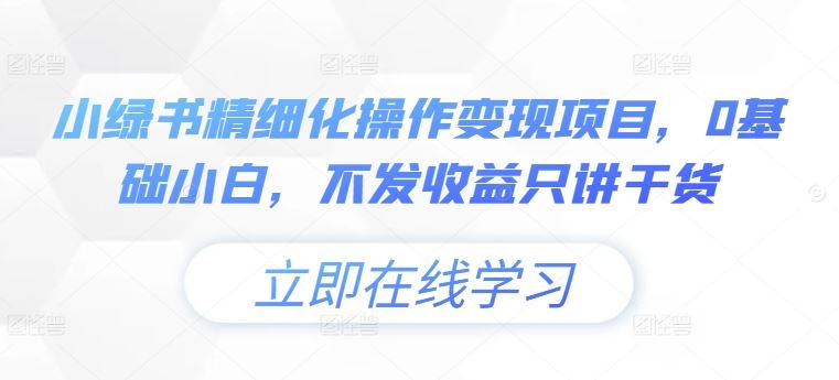 小绿书精细化操作变现项目，0基础小白，不发收益只讲干货_网创之家