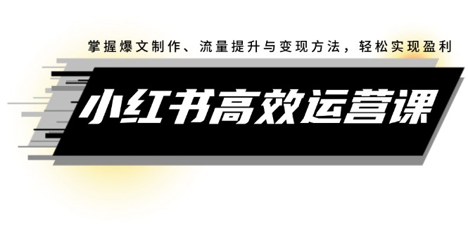 小红书高效运营课：掌握爆文制作、流量提升与变现方法，轻松实现盈利_网创之家