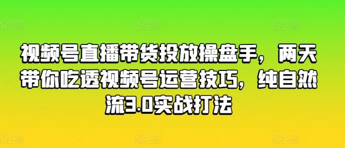 视频号直播带货投放操盘手，两天带你吃透视频号运营技巧，纯自然流3.0实战打法_网创之家