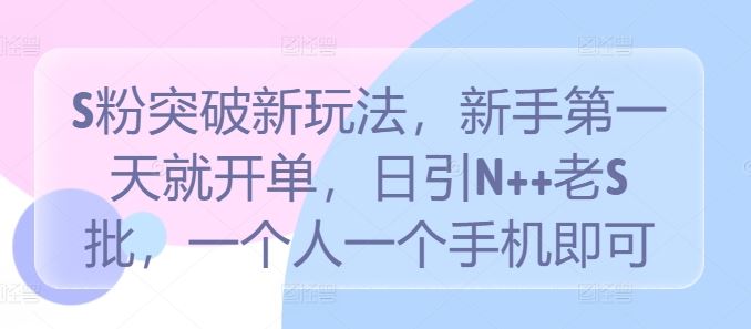 S粉突破新玩法，新手第一天就开单，日引N++老S批，一个人一个手机即可【揭秘】_网创之家