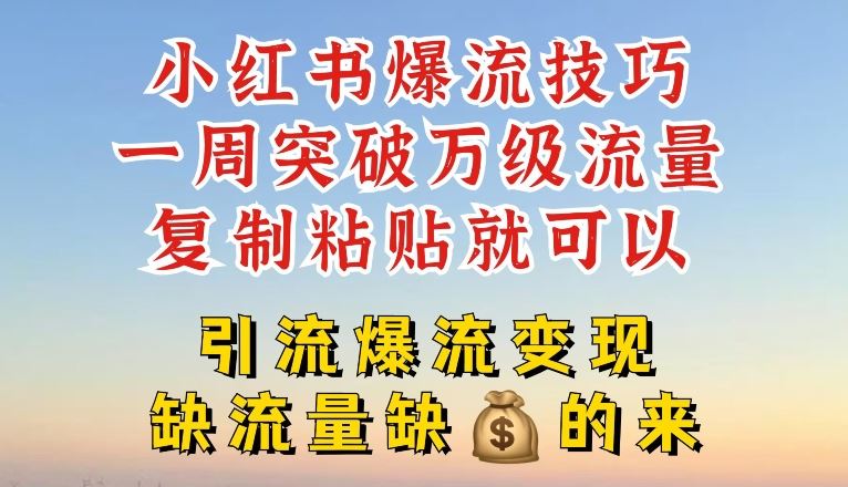 小红书爆流技巧，一周突破万级流量，复制粘贴就可以，引流爆流变现【揭秘】_网创之家