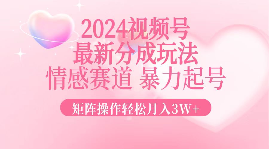 2024最新视频号分成玩法，情感赛道，暴力起号，矩阵操作轻松月入3W+_网创之家