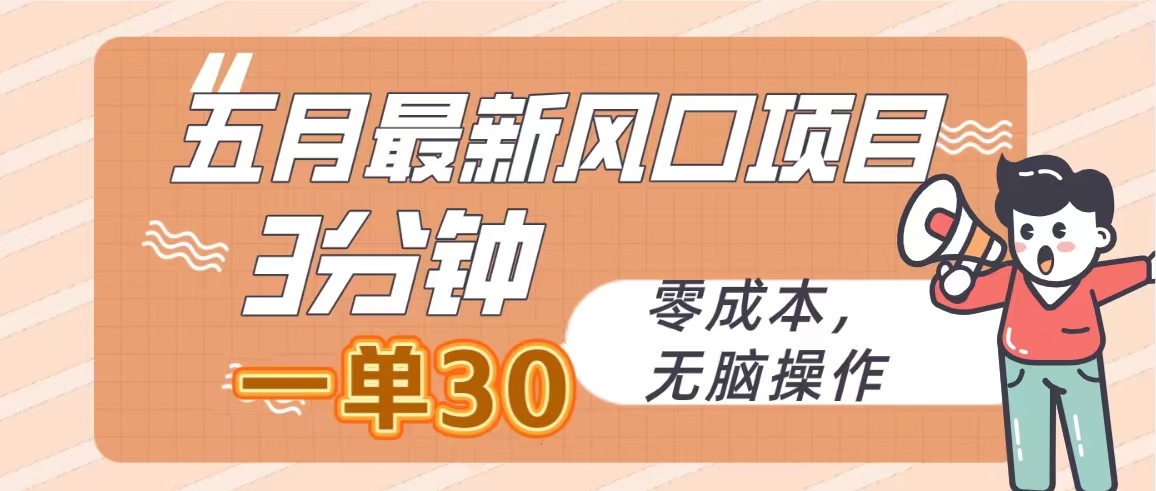 五月全新蓝海项目，3min一单30，零成本，没脑子实际操作_网创之家