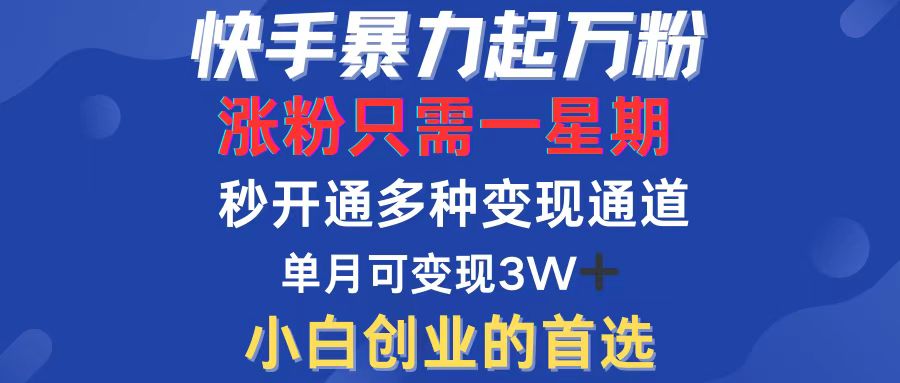 快手暴力起万粉，涨粉只需一星期，多种变现模式，直接秒开万合，小白创…_网创之家