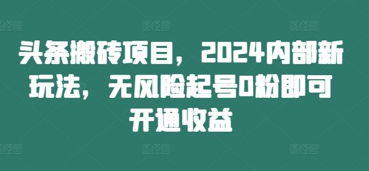 头条搬砖项目，2024内部新玩法，无风险起号0粉即可开通收益_网创之家