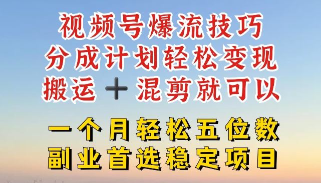 视频号爆流技巧，分成计划轻松变现，搬运 +混剪就可以，一个月轻松五位数稳定项目【揭秘】_网创之家