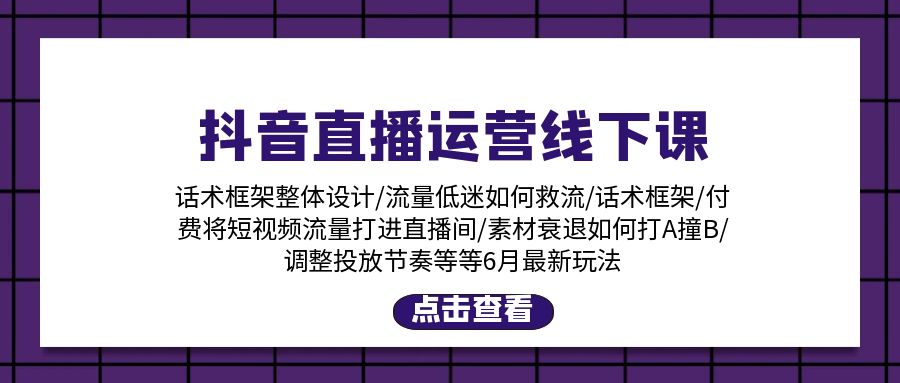 抖音直播运营线下课：话术框架/付费流量直播间/素材A撞B/等6月新玩法_网创之家