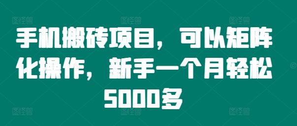 手机搬砖项目，可以矩阵化操作，新手一个月轻松5000多_网创之家