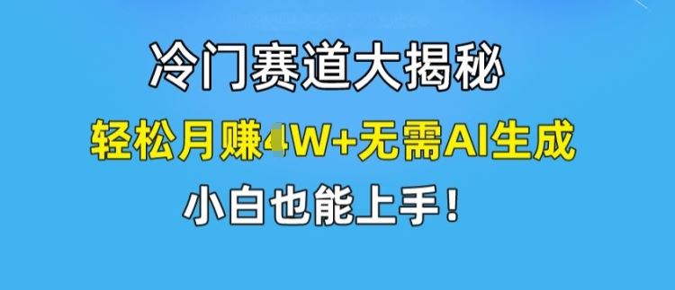 冷门赛道大揭秘，轻松月赚1W+无需AI生成，小白也能上手【揭秘】_网创之家