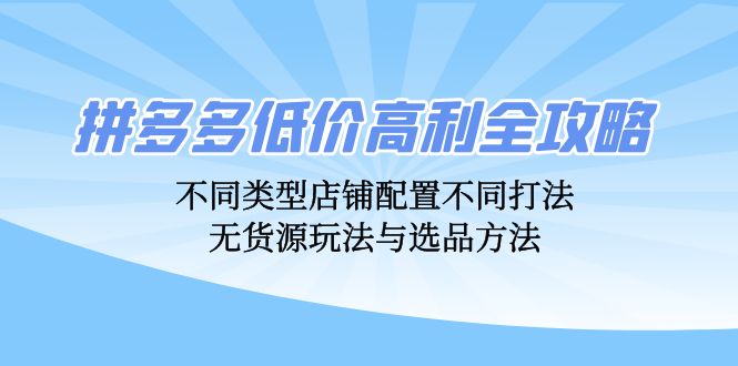 拼多多低价高利全攻略：不同类型店铺配置不同打法，无货源玩法与选品方法_网创之家