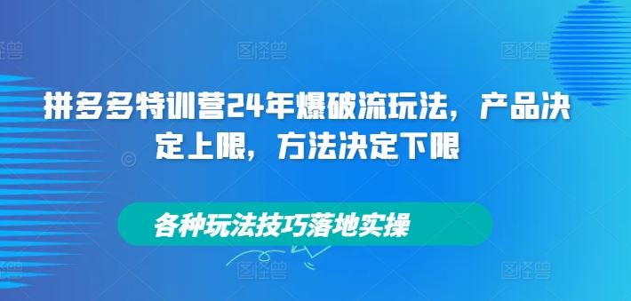 拼多多特训营24年爆破流玩法，产品决定上限，方法决定下限，各种玩法技巧落地实操_网创之家